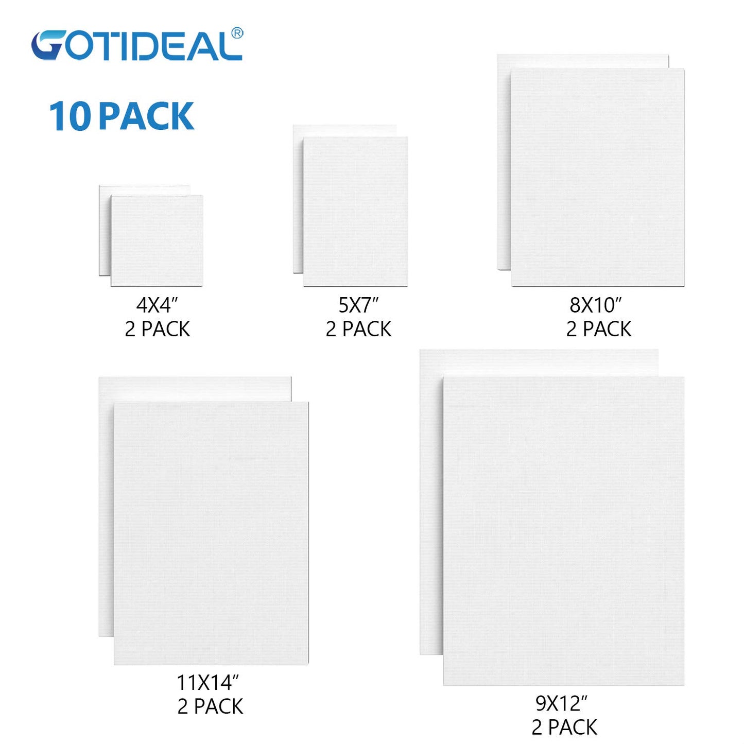 White Primed Stretched Canvas - 10 Pack (Multiple Sizes Available)