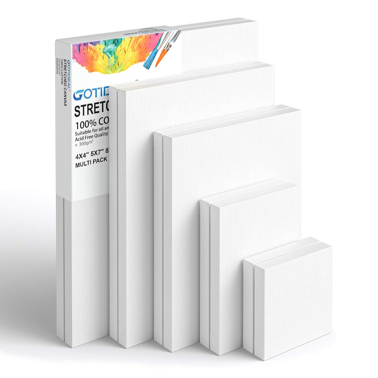 White Primed Stretched Canvas - 10 Pack (Multiple Sizes Available)