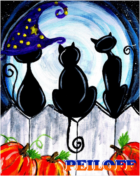 Halloween Cats on a Fence