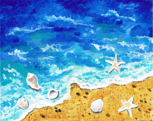 Seashell Beach Scene on Canvas - DIY Acrylic Painting Kit
