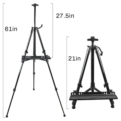 Adjustable Metal Artist Tripod Easel with Travel Bag for Table-Top/Floor Painting - Holds up to 36” Canvas