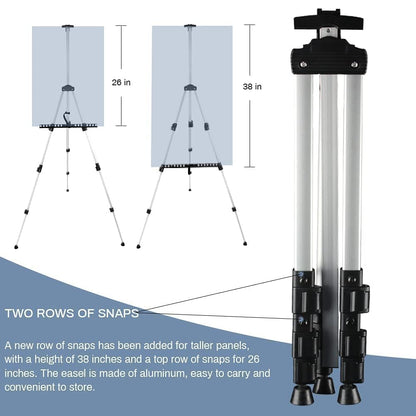 Adjustable Metal Artist Tripod Easel with Travel Bag for Table-Top/Floor Painting - Holds up to 36” Canvas