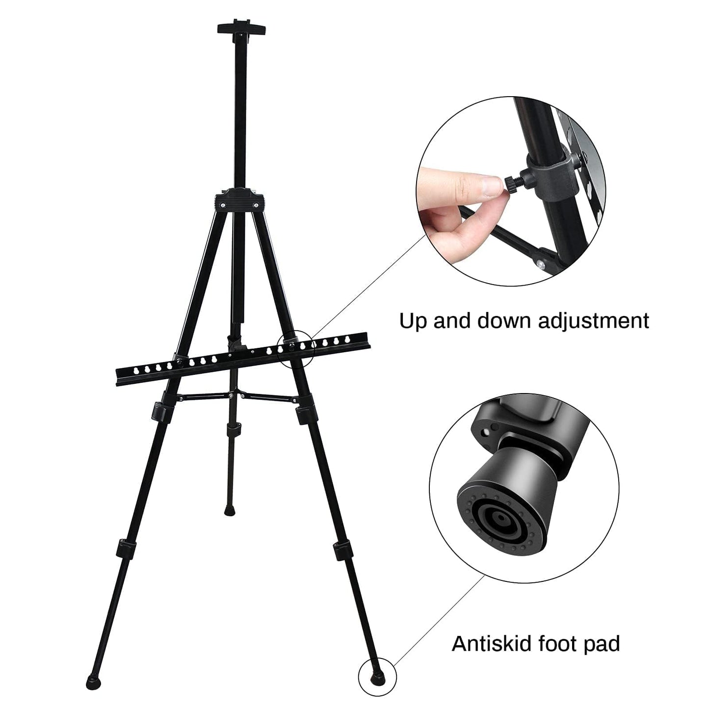 Adjustable Metal Artist Tripod Easel with Travel Bag for Table-Top/Floor Painting - Holds up to 36” Canvas