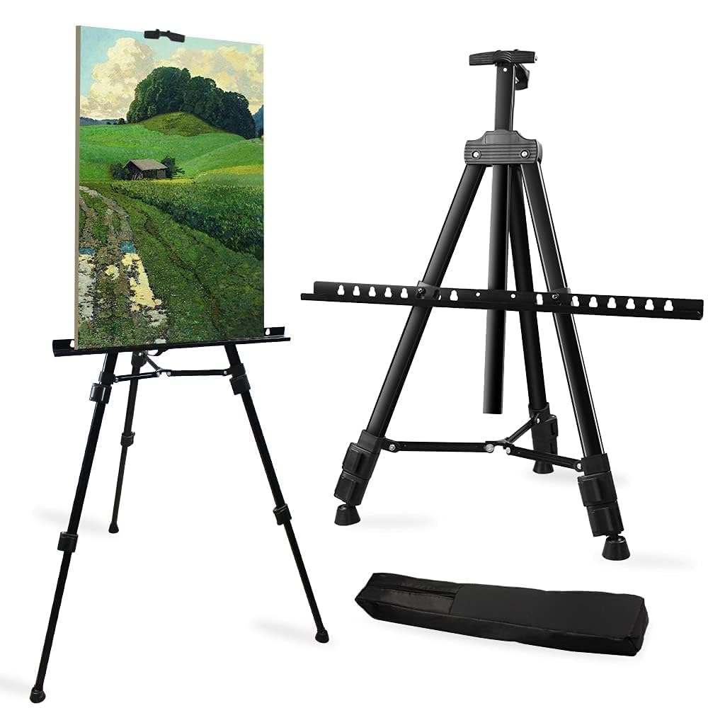 Adjustable Metal Artist Tripod Easel with Travel Bag for Table-Top/Floor Painting - Holds up to 36” Canvas