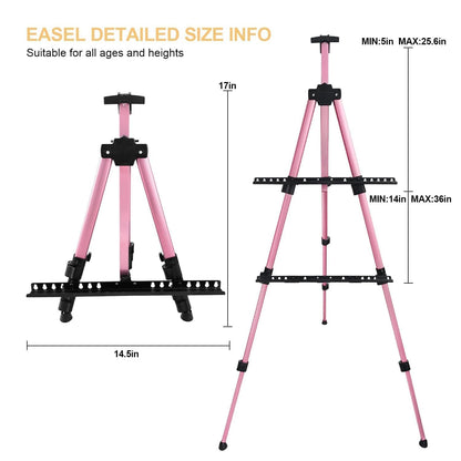 Adjustable Metal Artist Tripod Easel with Travel Bag for Table-Top/Floor Painting - Holds up to 36” Canvas