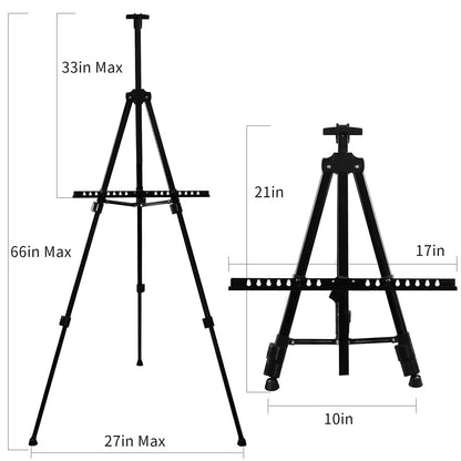 Adjustable Metal Artist Tripod Easel with Travel Bag for Table-Top/Floor Painting - Holds up to 36” Canvas