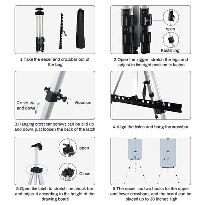 Adjustable Metal Artist Tripod Easel with Travel Bag for Table-Top/Floor Painting - Holds up to 36” Canvas