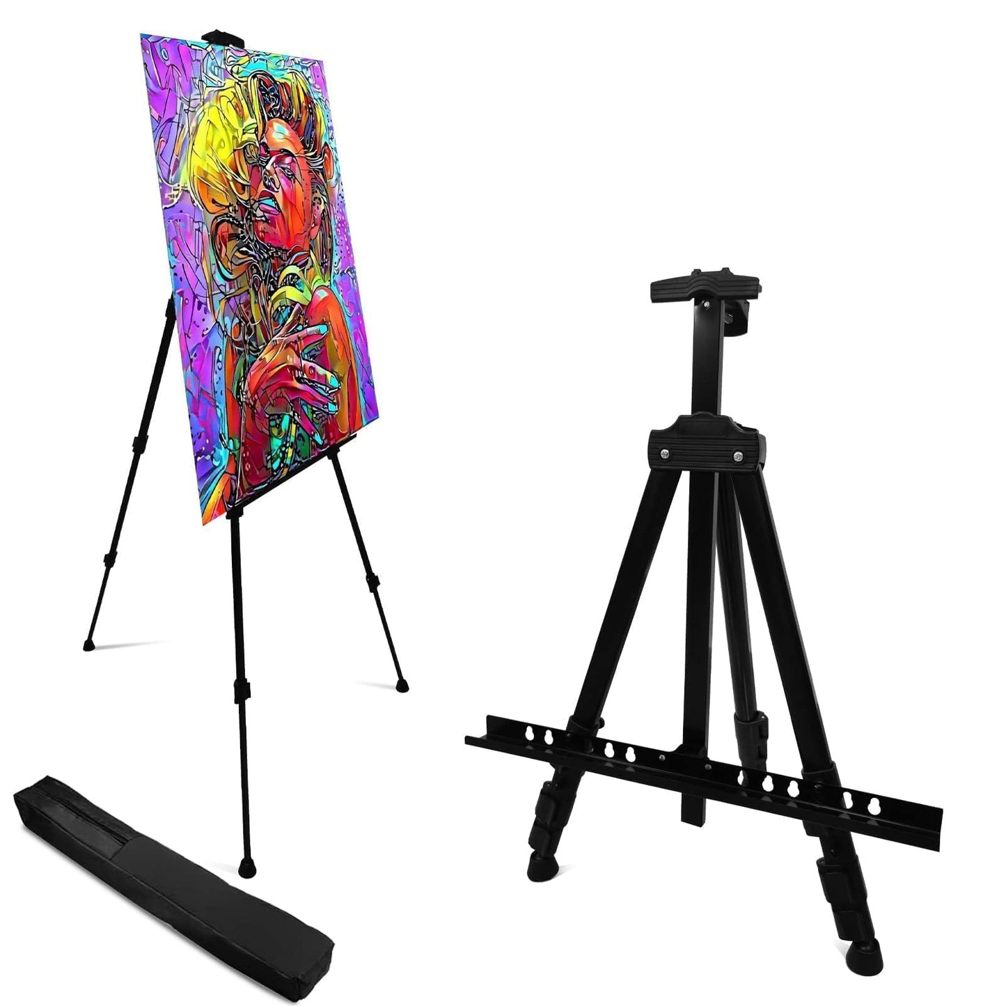 Adjustable Metal Artist Tripod Easel with Travel Bag for Table-Top/Floor Painting - Holds up to 36” Canvas