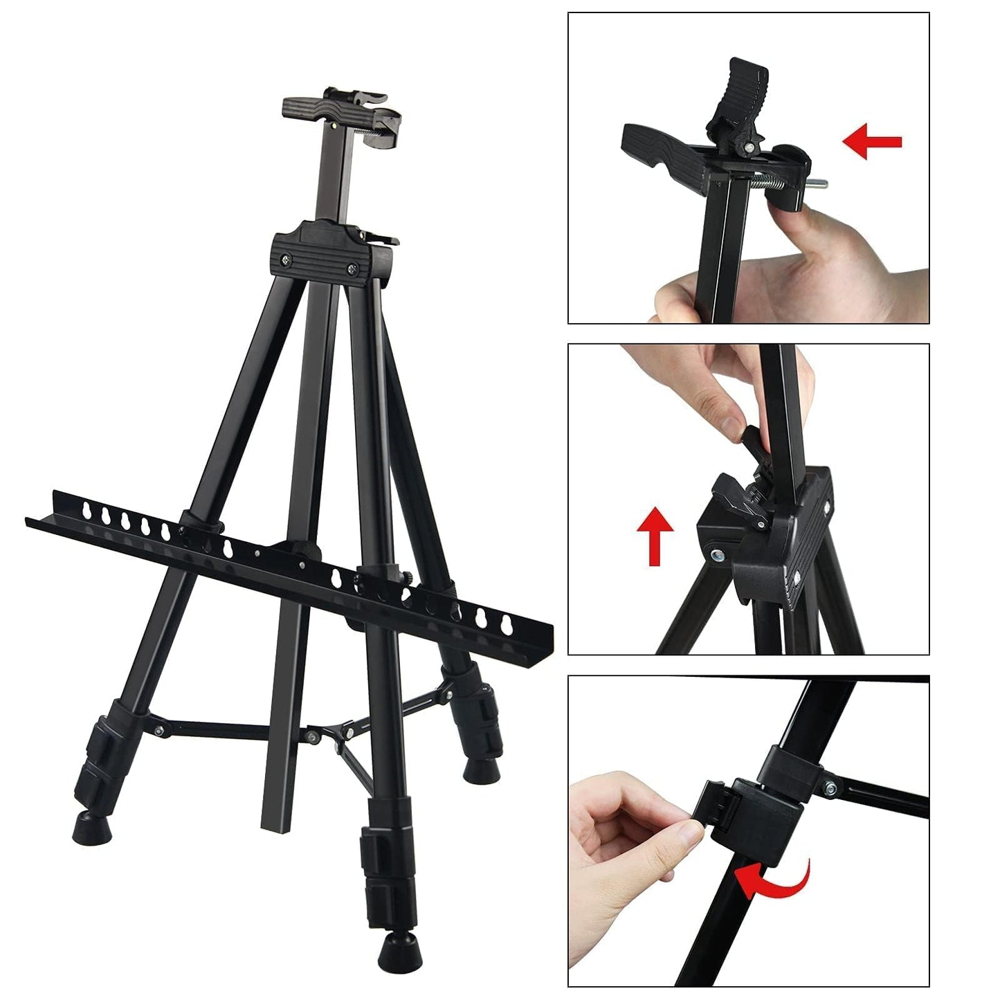 Adjustable Metal Artist Tripod Easel with Travel Bag for Table-Top/Floor Painting - Holds up to 36” Canvas