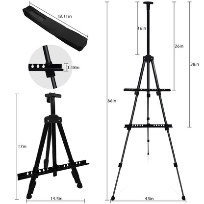 Adjustable Metal Artist Tripod Easel with Travel Bag for Table-Top/Floor Painting - Holds up to 36” Canvas