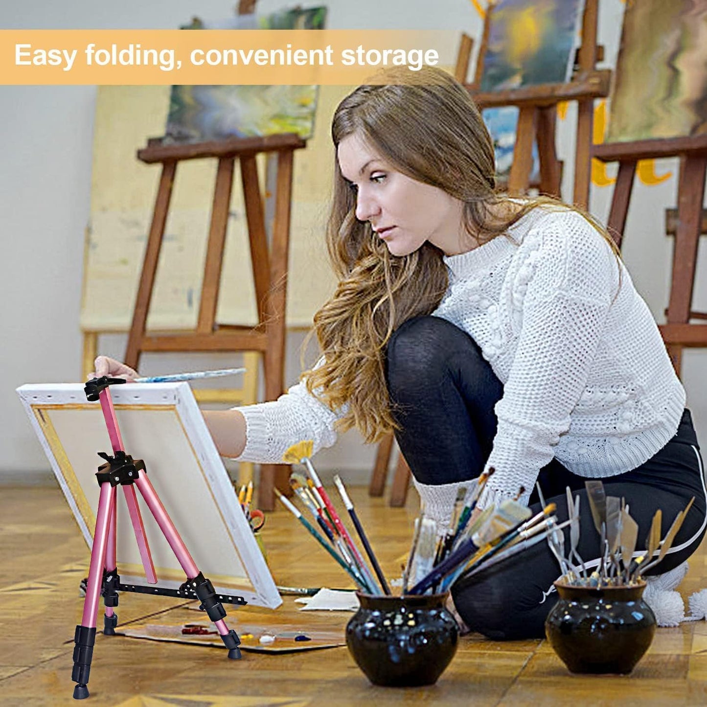 Adjustable Metal Artist Tripod Easel with Travel Bag for Table-Top/Floor Painting - Holds up to 36” Canvas