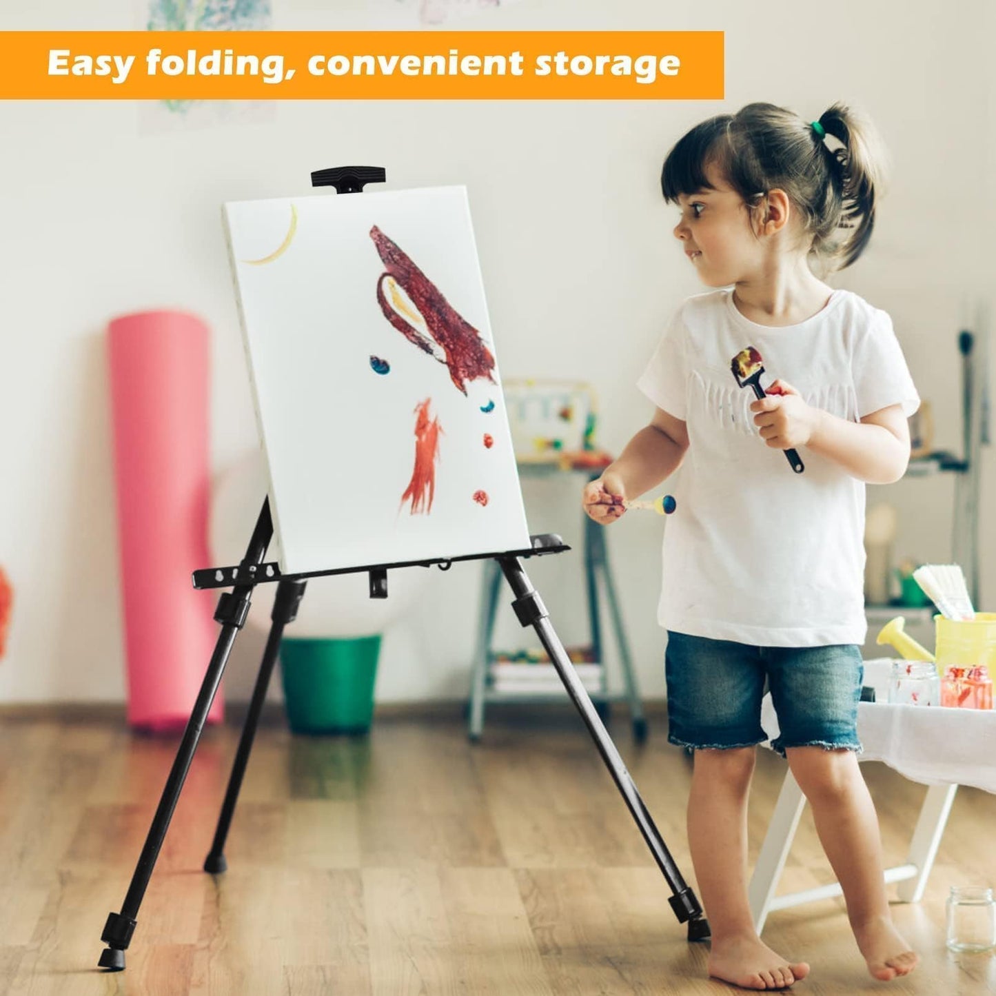 Adjustable Metal Artist Tripod Easel with Travel Bag for Table-Top/Floor Painting - Holds up to 36” Canvas