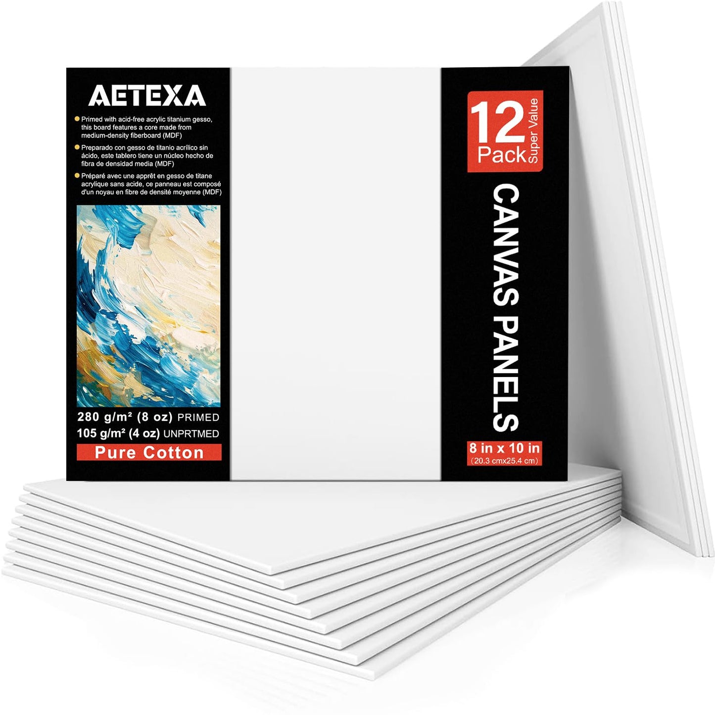 8x10 Inch Primed Canvas Panel for Painting - Pack of 12