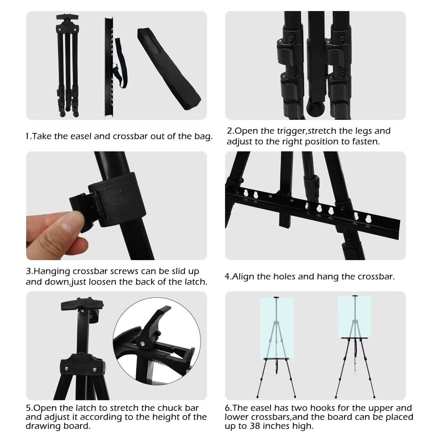 Adjustable Metal Artist Tripod Easel with Travel Bag for Table-Top/Floor Painting - Holds up to 36” Canvas