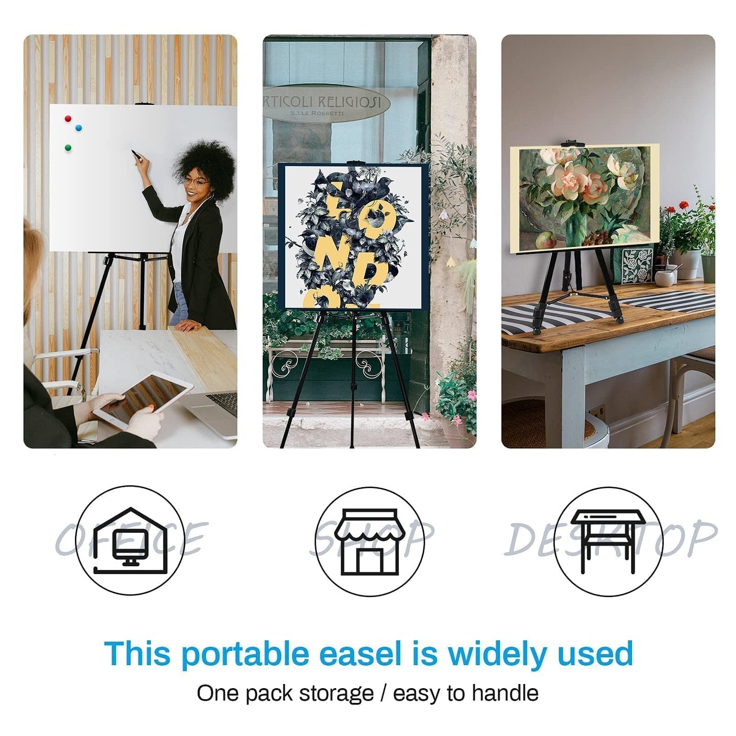 Adjustable Metal Artist Tripod Easel with Travel Bag for Table-Top/Floor Painting - Holds up to 36” Canvas