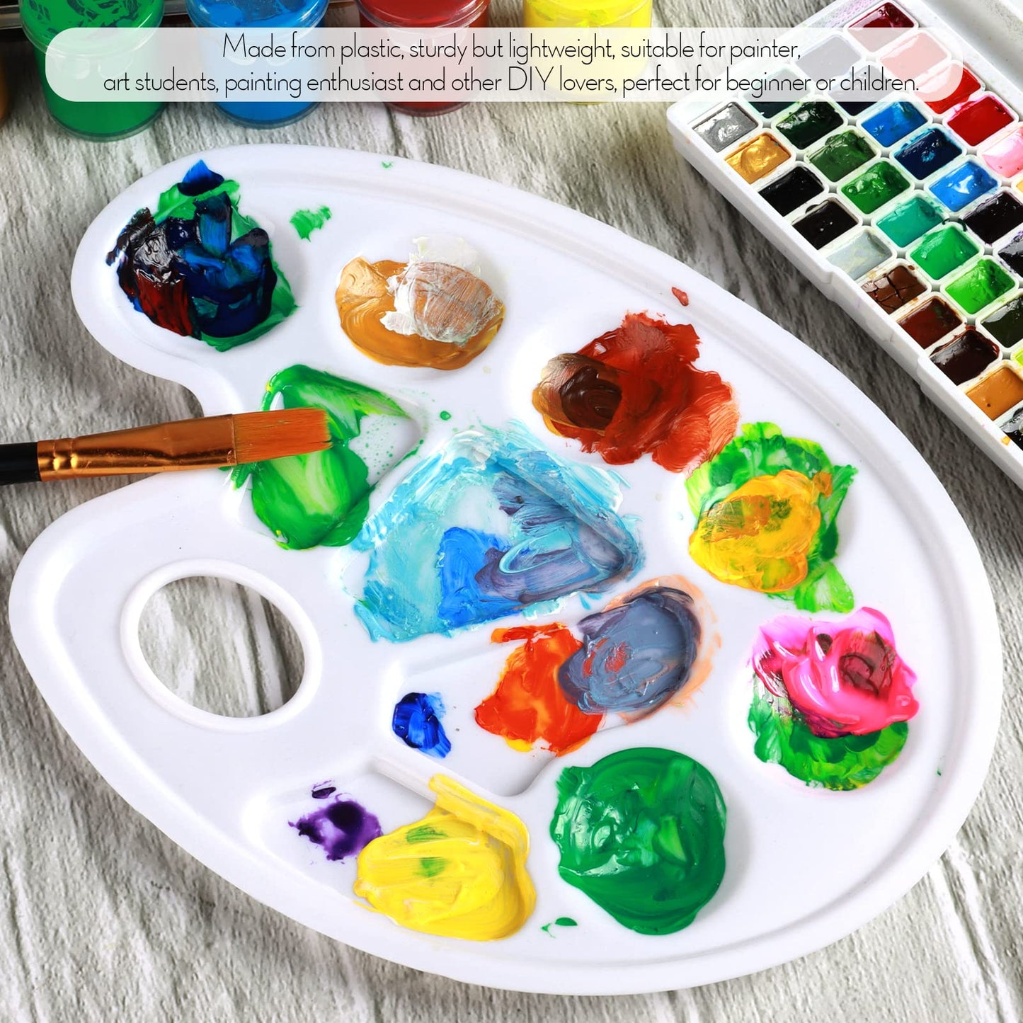 2 Pack Plastic Oval Paint Palette Tray with Thumb Hole for Adults & Kids