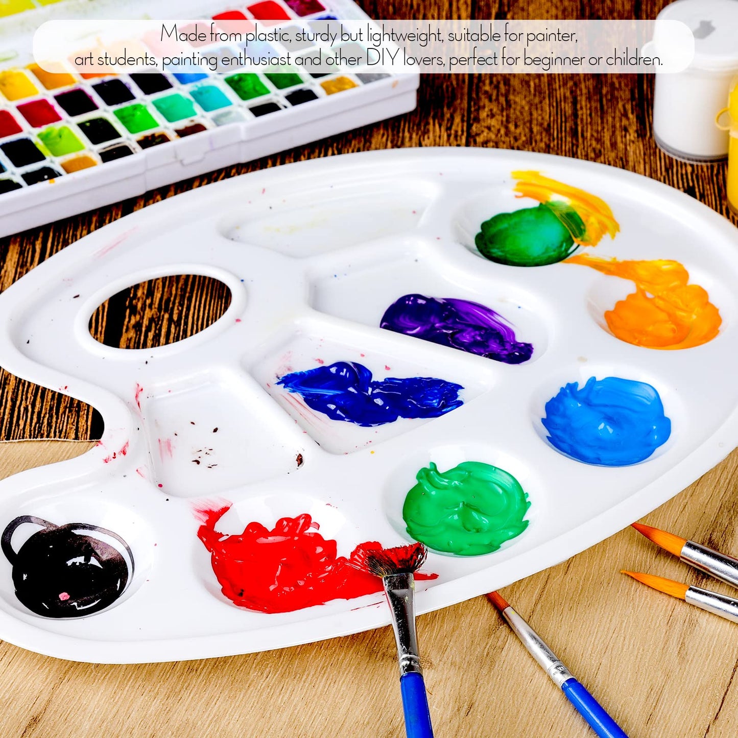 2 Pack Plastic Oval Paint Palette Tray with Thumb Hole for Adults & Kids