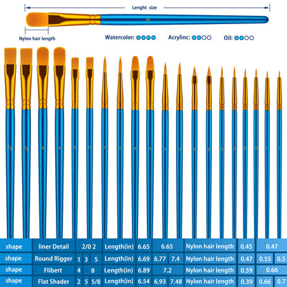 20 Piece Paint Brushes Set for Acrylic Painting (Assorted Colors Available)