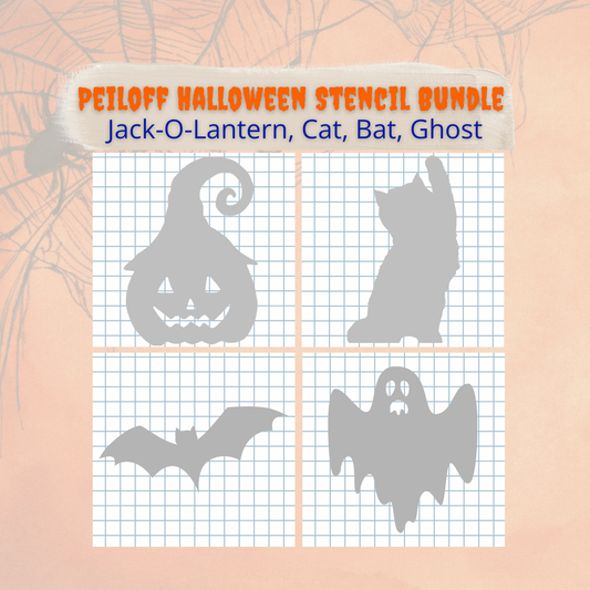 Halloween Stencil Bundle – 6" Reusable Peiloff Masks (Jack-O’-Lantern, Cat, Bat & Ghost)