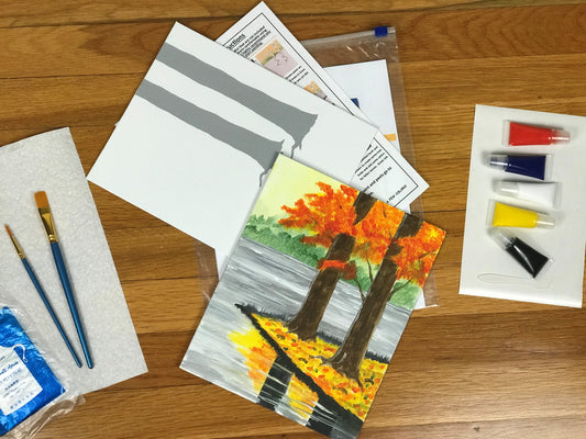 Fall by the Lake Painting Kit | Intermediate Autumn Art Project with Stencils